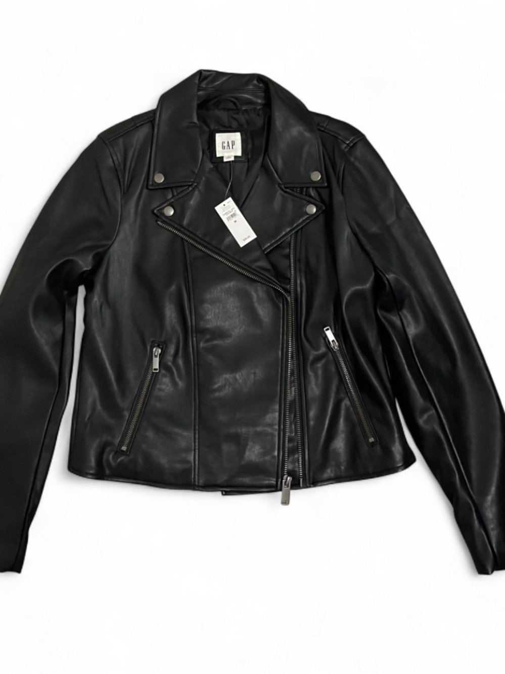 GAP Black Faux Leather Asymmetrical Moto Jacket